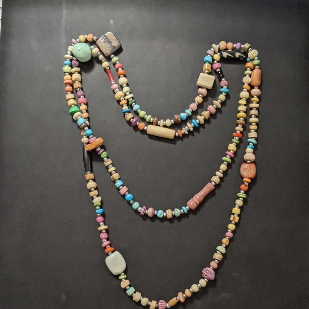 Pastel Multi Color Beaded Statement Long Necklace